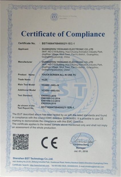 ประเทศจีน Guangzhou Yichuang Electronic Co., Ltd. รับรอง